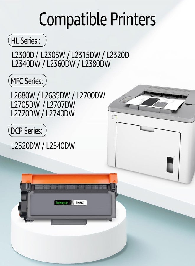 greencycle 1 Pack TN660 TN-660 TN630 TN-630 Black Toner Cartridge Replacement Compatible for MFC-L2700dw MFC-L2740dw DCP-L2540dw HL-L2300D HL-L2380DW HL-L2320D DCP-L2540DW Laser Printer - Image 2